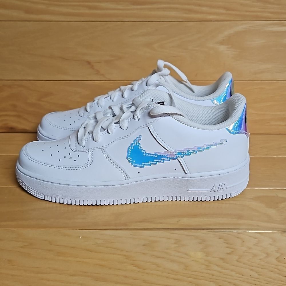 Nike Air Force 1 GS Digital Swoosh White Multi-Color Black CW1577-100 - Picture 6 of 11